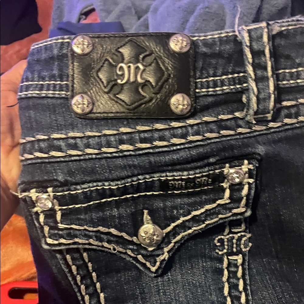 Miss Me Dark Blue Jeans with White Stitching